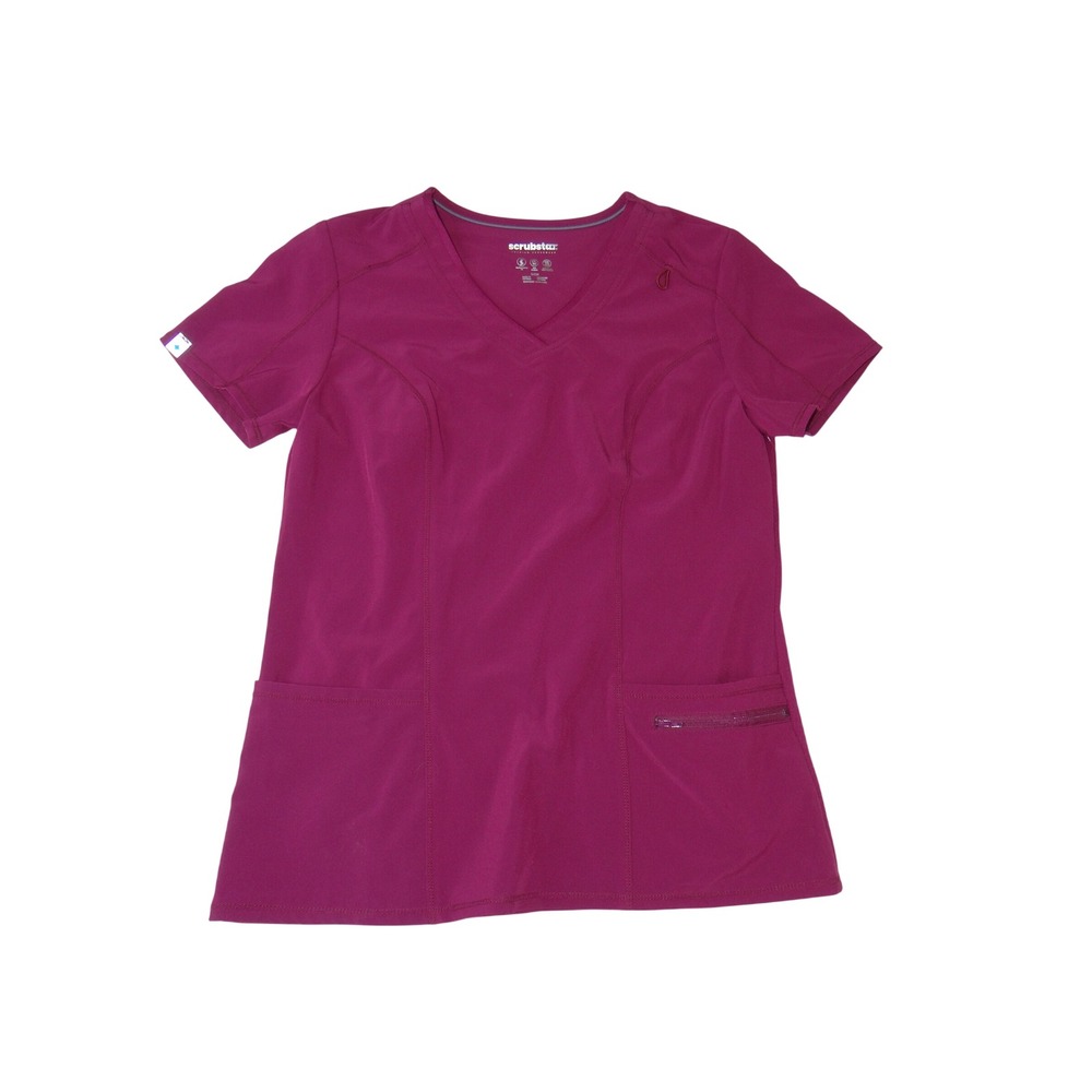 Scrubstar Premium Magenta V-Neck Scrub Top Womens Small Stretch Performance 3839